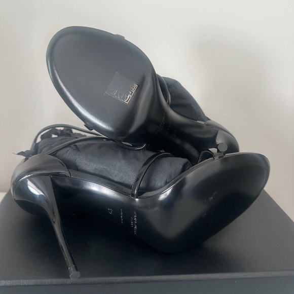 Saint Laurent Black Patent Cassandra Strappy High Heel Sandals 39 - Picture 7 of 8